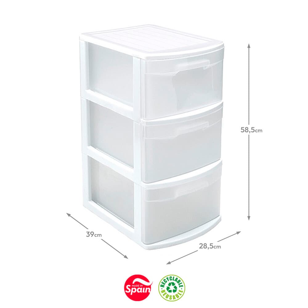 Bloco 3 Gavetas Pl stico Tamesis 39x28,5x58,5cm Branco
