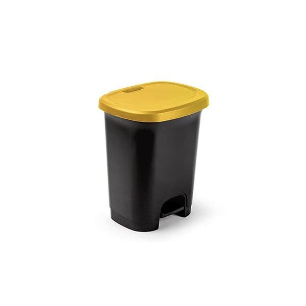 PlasticForte Contentor de Lixo com Pedal 27L Plástico Preto com Tampa Amarela