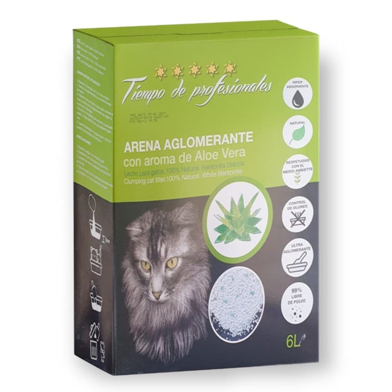 Tiempo de profesionales Areia para gato Aglomerante a Aloe Vera 6L.