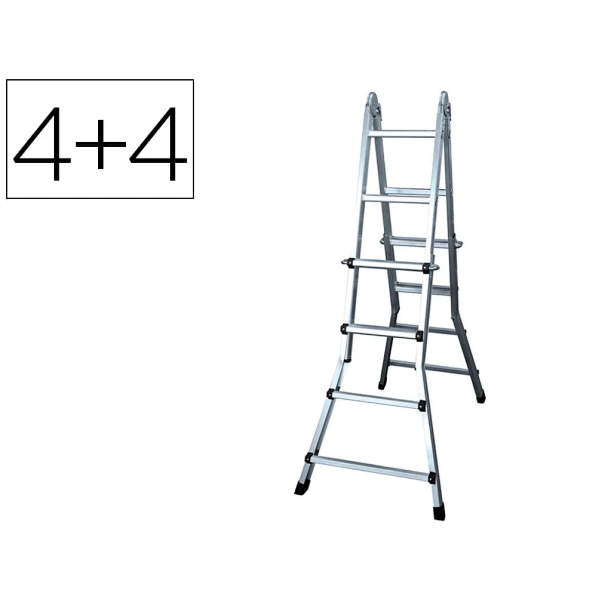 ESCADA TELESCOPICA DE AÇO E ALUMINIO DE 4+4 DEGRAUS PVC ANTIDESLIZANTE