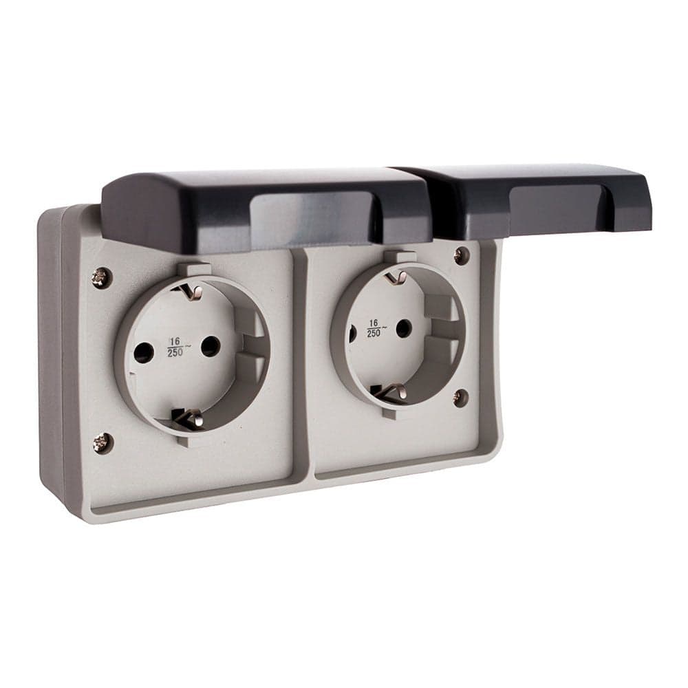Solera Tomada Elétrica Dupla Estanque 16A 250V IP44/IP54 Cinzento/Preto