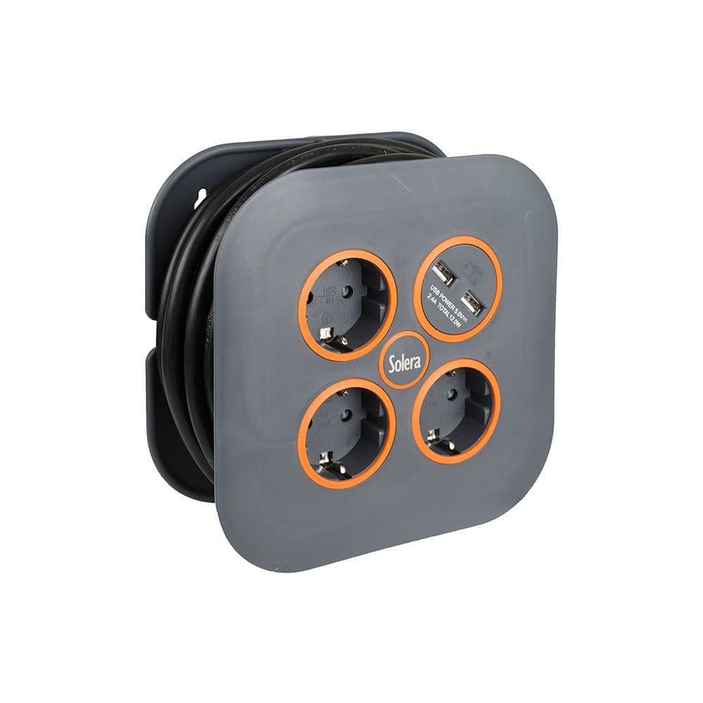 Solera Enrolador de Cabo com 3 Bases 2p+t e 2 usb - EDM20017