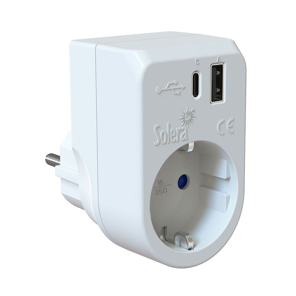 Solera Adaptador de Ficha Elétrica 860USBAC Schuko com USB-A e USB-C 3A 5VDC