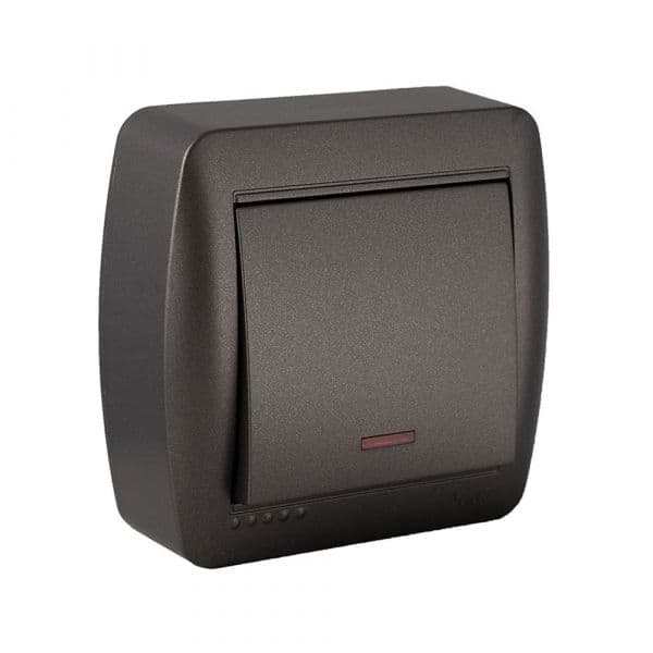 Solera Interruptor Simples Comutado de Escada Luminoso Mural 10AX 250V de Superfície Grafite ou Preto S7923545