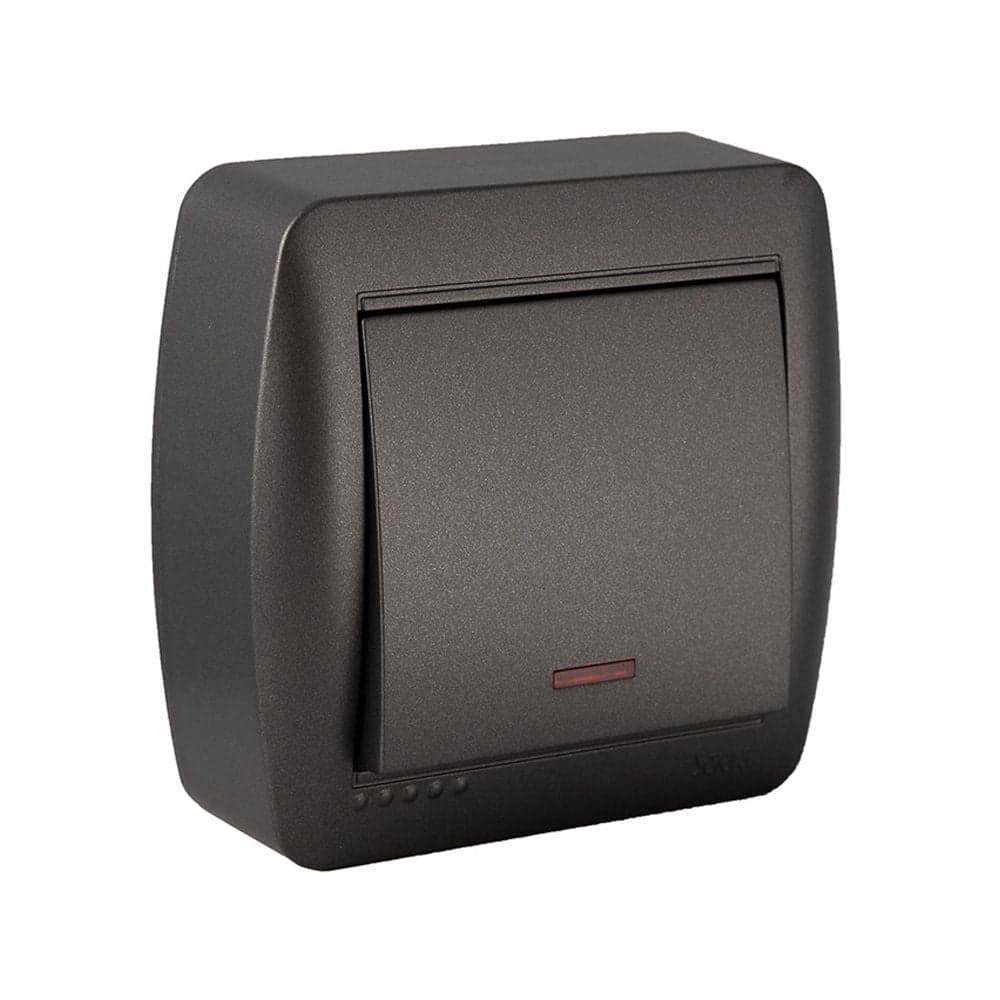 Solera Interruptor Simples Comutado de Escada Luminoso Mural 10AX 250V de Superfície Grafite ou Preto S7923545