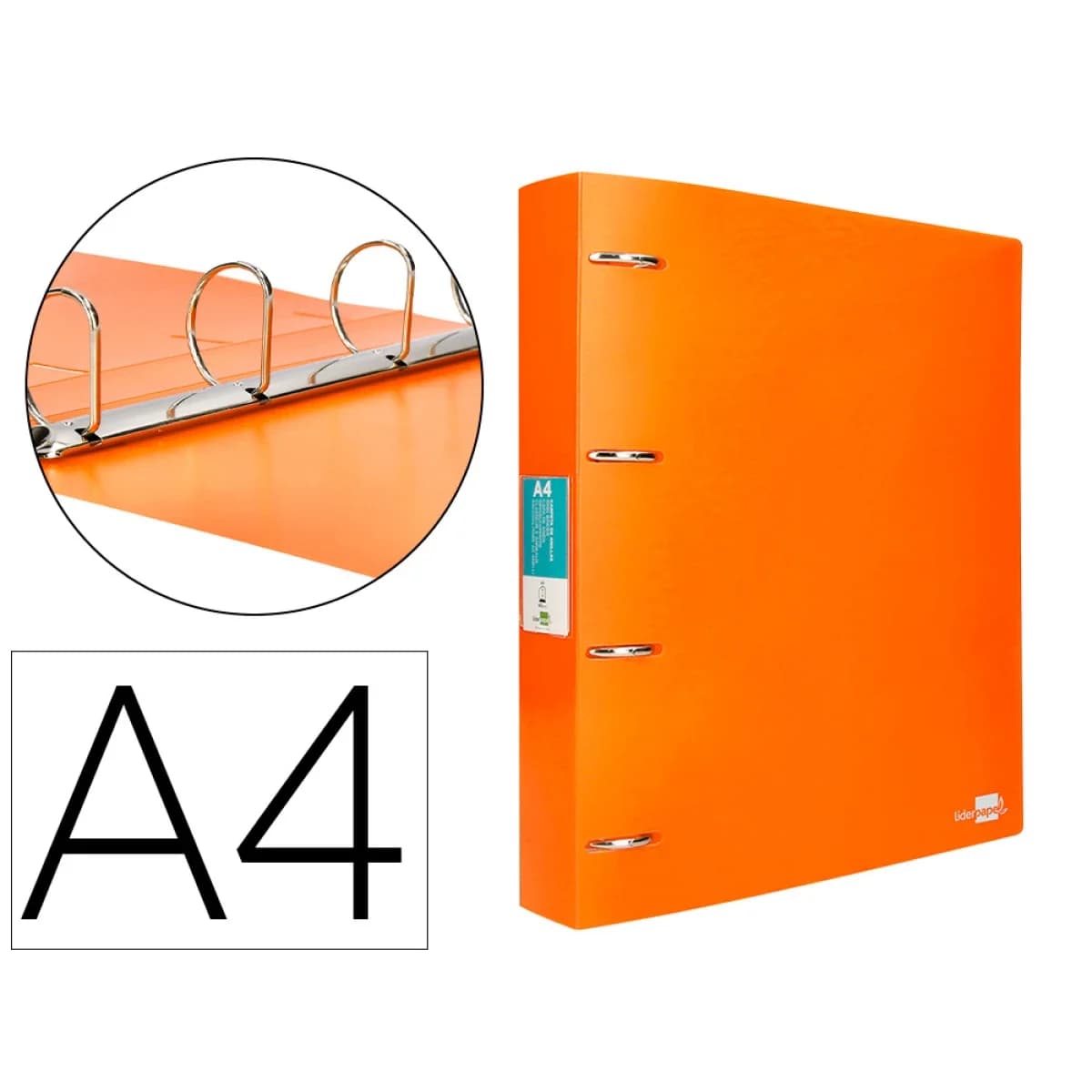 Pasta liderpapel polipropileno din a4 4 aneis mistos 40 mm laranja fluor opaco