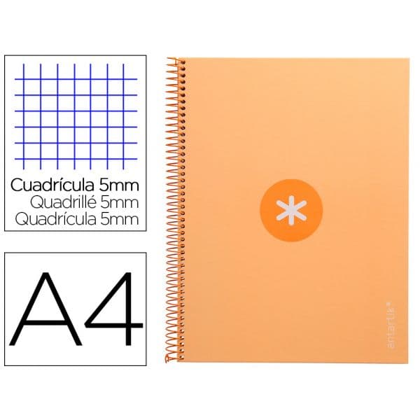 Antartik Caderno Espiral Din A4 Capa Forrada 80f 90 Gr Quadriculado 5mm 1 Banda 4 Furos Amarelo Claro