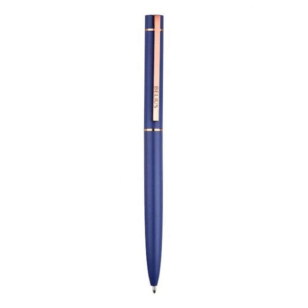 Belius Esferográfica Rose Alumínio Azul Elétrico Ouro Rosa Tinta Azul
