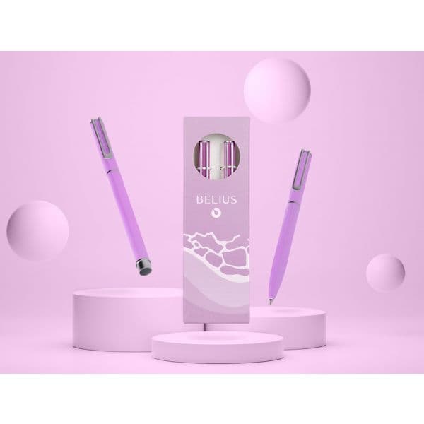 Belius Conjunto Esferográfica e Roller Endless Summer Roxo/Prateado Tinta Azul