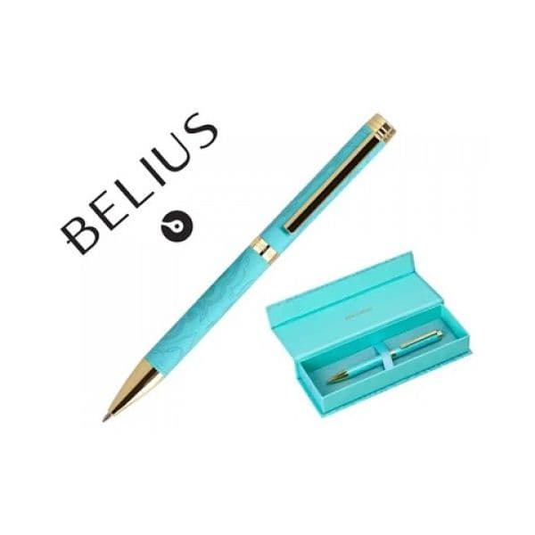 Belius Esferográfica Wild West Alumínio Turquesa Dourado 1mm Tinta Azul