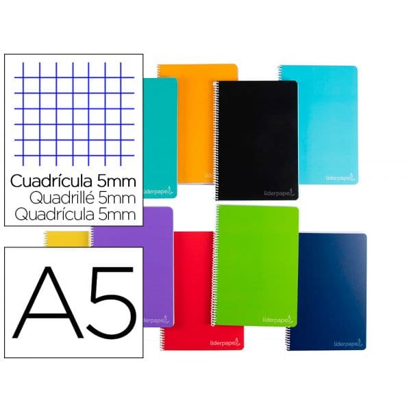 LiderPapel Caderno Quadriculado A5 Espiral 120 Folhas Cores Sortidas