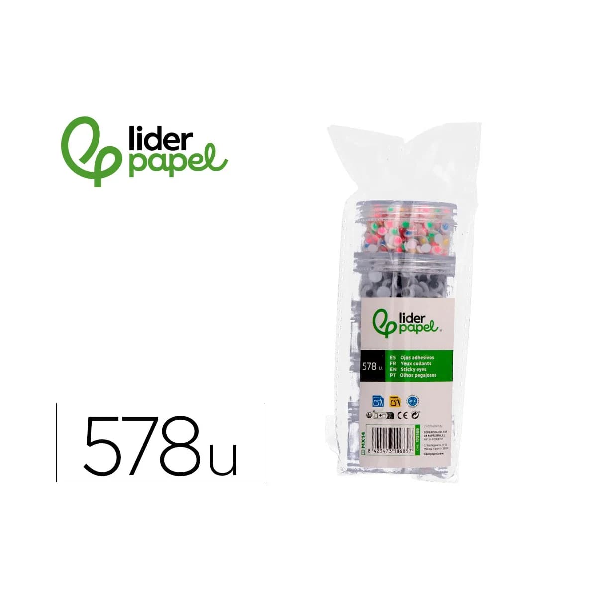 Olho liderpapel de tamanhos e cores sortidas 5 frascos adaptaveis com 900 unidades