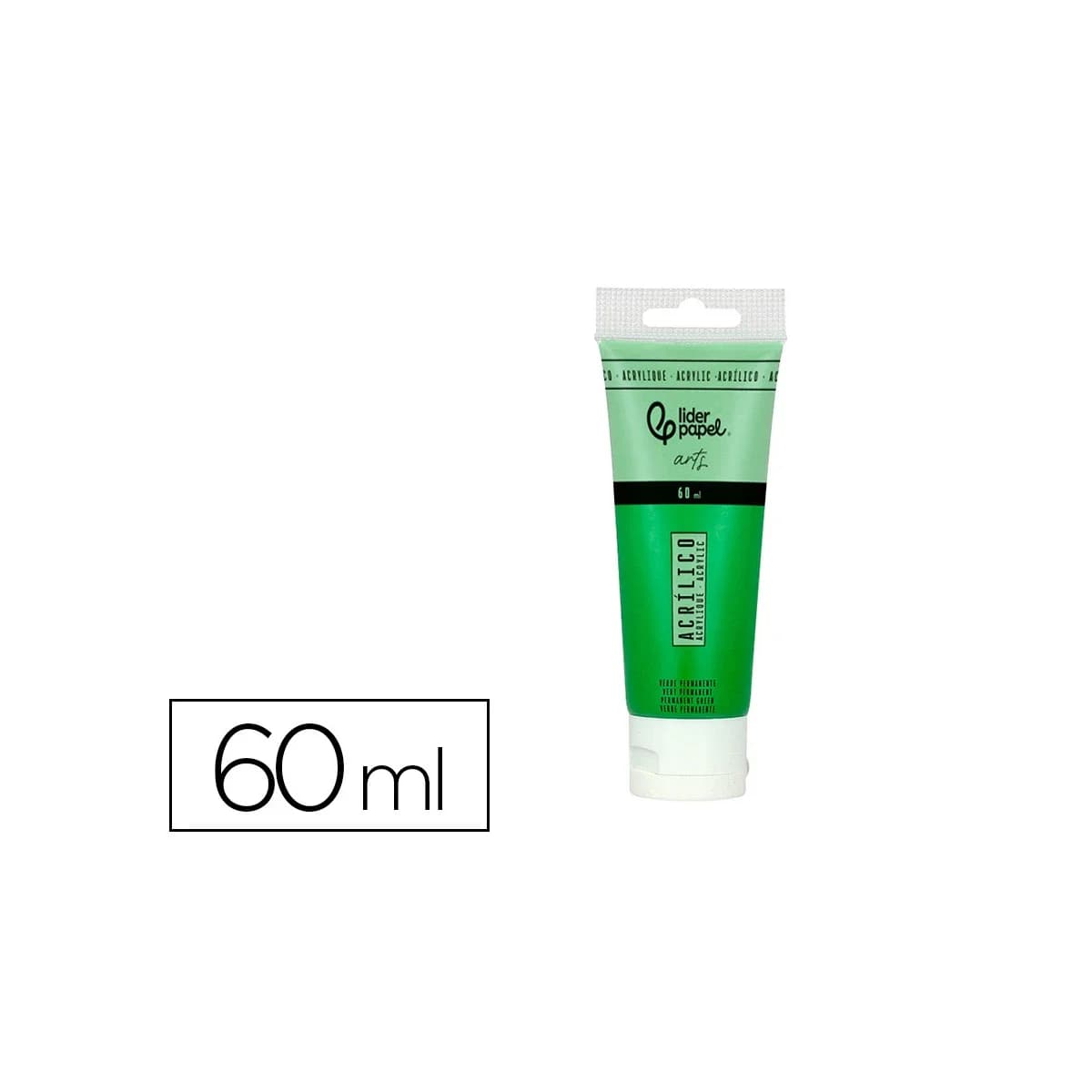 Pintura acrilica liderpapel tubo de plastico de 60 ml color verde permanente