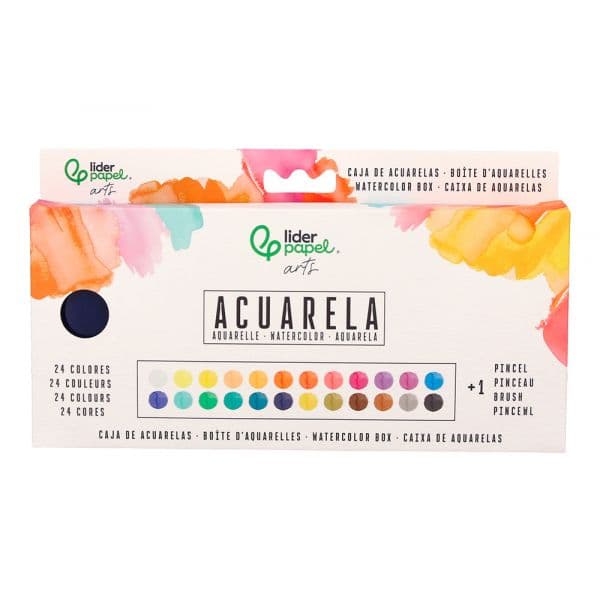 LiderPapel Aguarelas 24 Cores com Pincel em Caixa Metálica