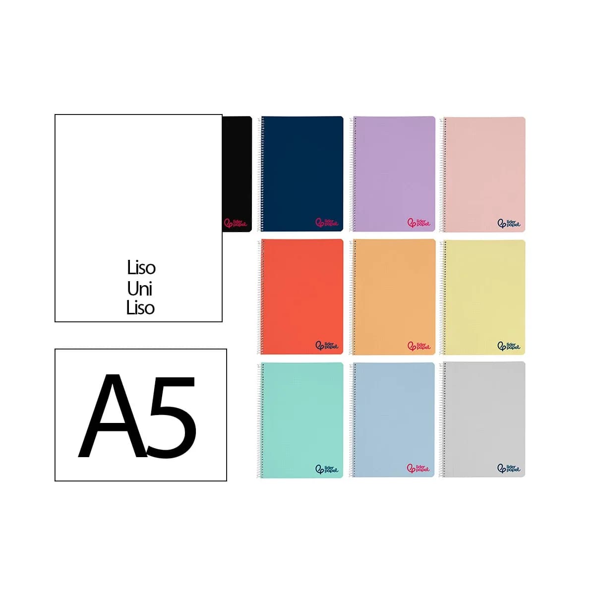 Cuaderno espiral liderpapel a5 wonder tapa plastico 80h 90gr liso colores surtidos – 5 unidades