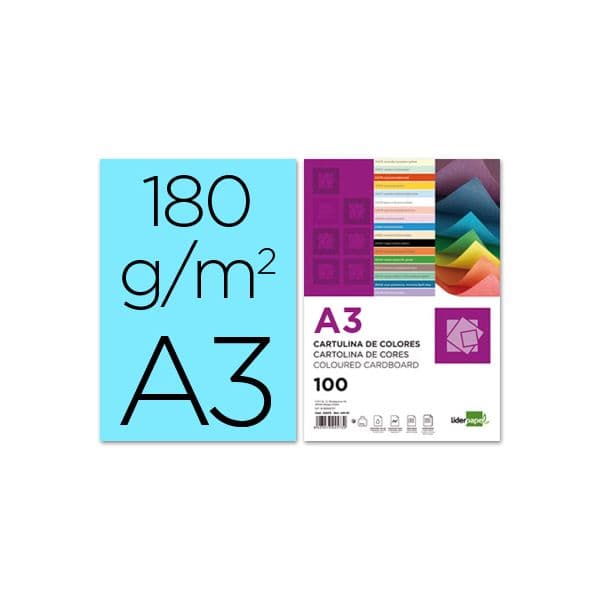 LiderPapel 100 Fls Cartolina A3 180g/mì Azul Celeste - CD03