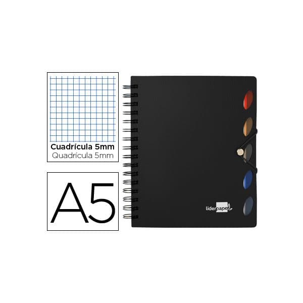 LiderPapel Caderno Espiral A5 Executive com Separadores Quadriculado 100 Fls Preto - BJ36