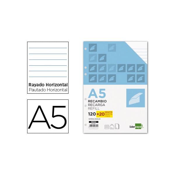 LiderPapel Recarga Papel A5 Pautado s/ Margem 120+20 Fls