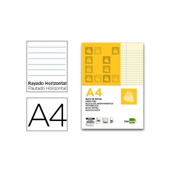 LiderPapel Bloco de Notas Colado A4 Pautado 50 Fls Amarelo - PR03