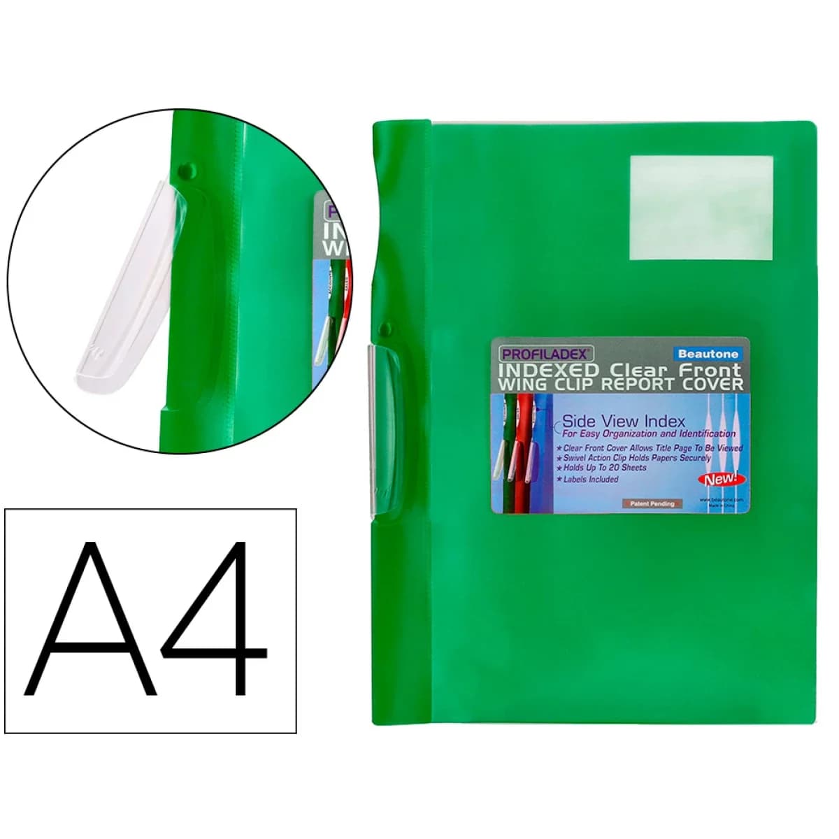 Pasta dossier com clip, transparente, verde (pack c/10)