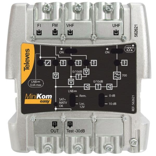 Televes Central Amplificadora Minikom 4 Entradas FM-VHF-UHF-FI - 562601