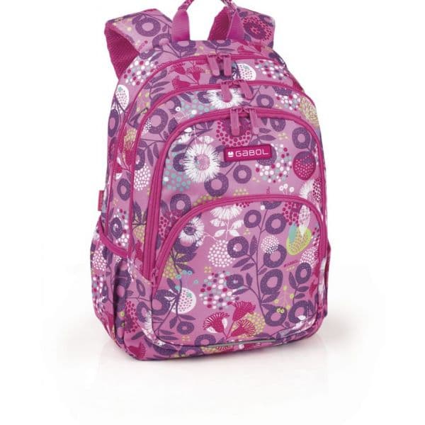 Gabol Mochila Escolar 4 Fechos Rosa com Flores 44cm "Linda"