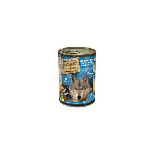 Ração Húmida Natural Greatness Light Bacalhau, Pimento Vermelho, Abóbora, Azeite, Batata & Tomilho 390g