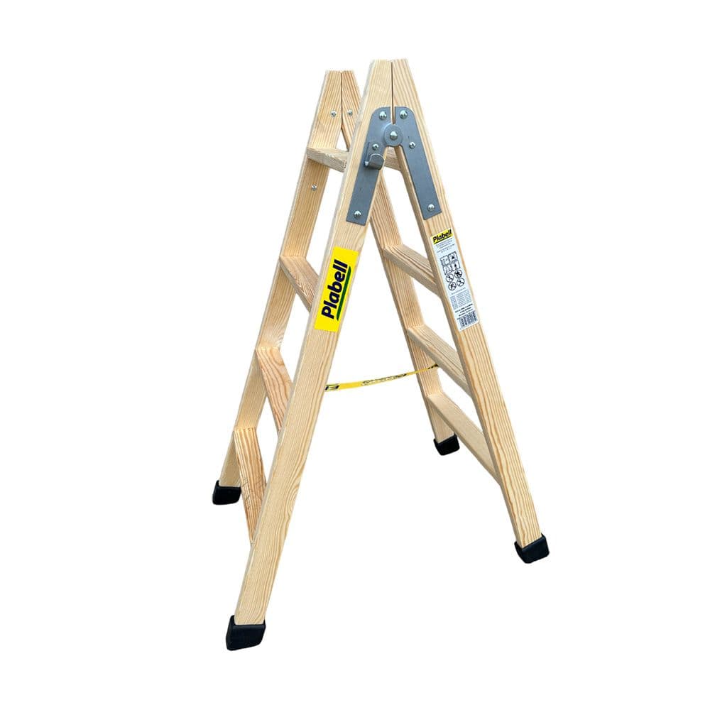 Plabell Escadote Dobrável BLD-4 Madeira 4 Degraus Largos 114cm