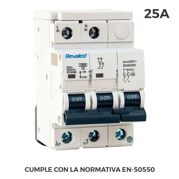 Revalco Proteção de Sobretensão Permanente Iga 2P 25A C 10KA de Acordo com EN-50550 Não Rmativa e Transiente 5-15KA 275V