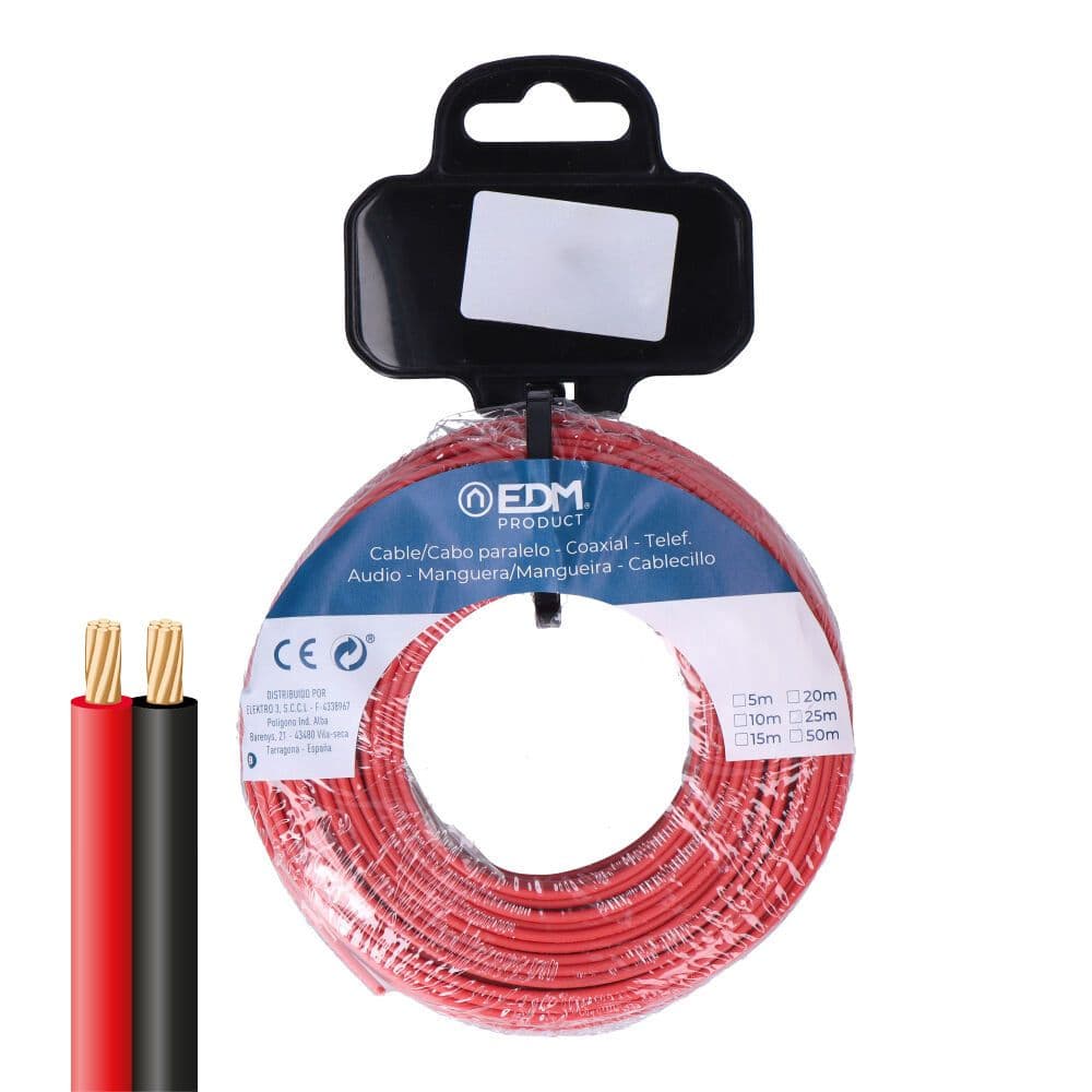EDM Cabo Elétrico para Telefone 2X0,75Mm Vermelho/Preto 15Mts (audio)