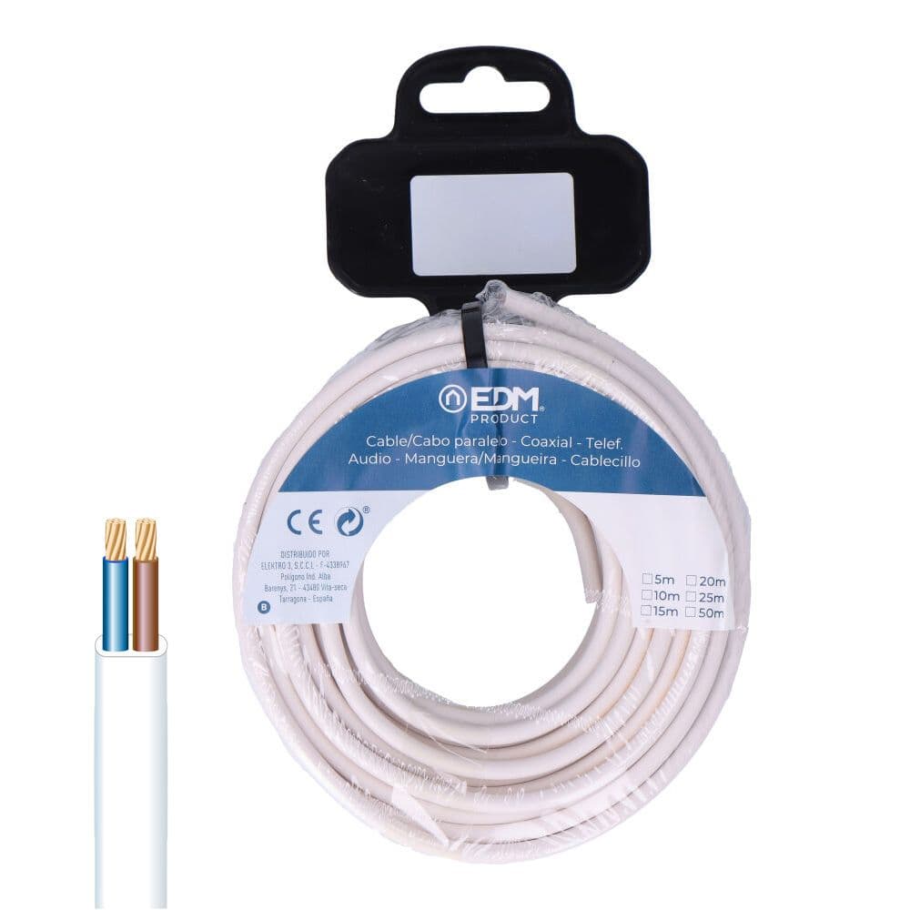ROLO DE CABO PLANO 2X1MM BRANCO 20M (ÁUDIO)