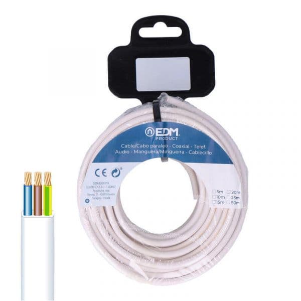 EDM Cabo Elétrico Multicondutor Plano H05VV-F 3x1mm² Branco 15 Metros