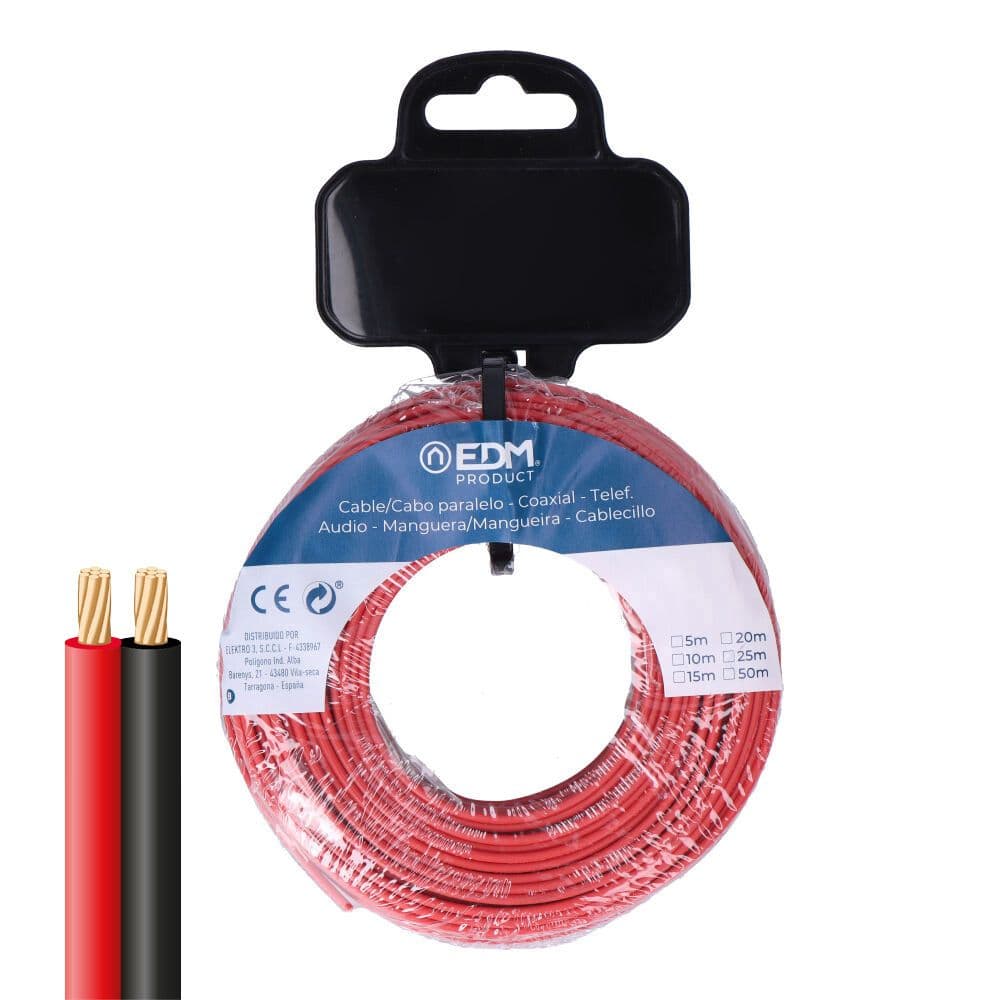 EDM Cabo Plano Paralelo 2x1 mm Preto Vermelho 50m Modelo 28710