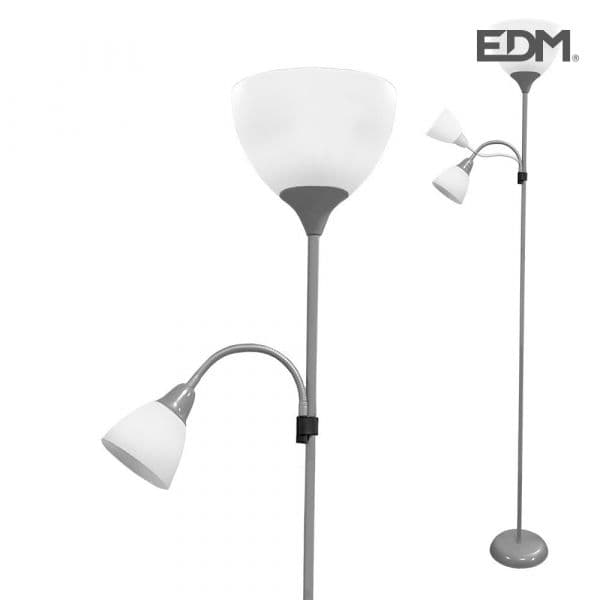 EDM Candeeiro de Chão Modelo Boston Prateado E27 60W e Foco para Ler E14 40W - ELK30010