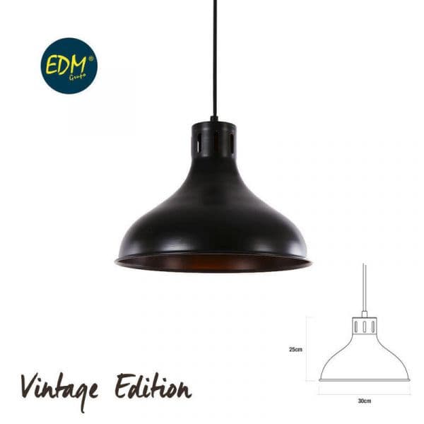 EDM Candeeiro de Teto Vintage IN-EK3-32111 Ø29-30x24-30cm Preto