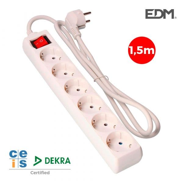 EDM Bloco 6 Tomadas Schuko com Interruptor 1,5m - EDM41012