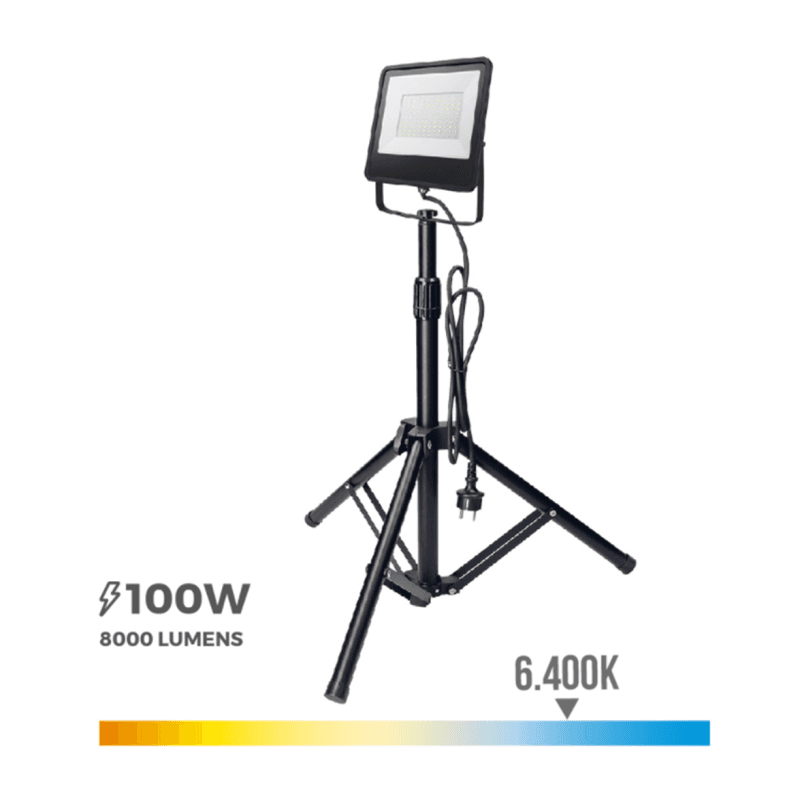 PROJETOR LED COM TRIPÉ 2x30W 3,200K 2x 000 LUMENS ALTURA REGULAVEL 50 A 90CM IP65 25000H 220-240V CLASE A 120º EDM