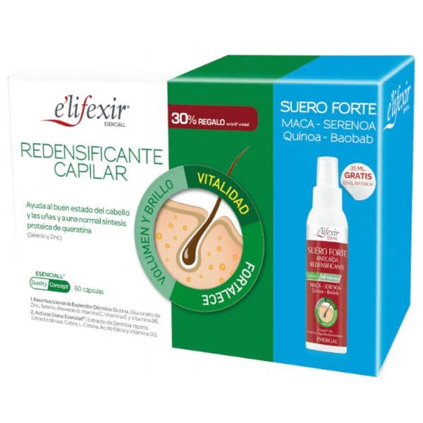Elifexir Esenciall Redensificante Capilar 2x30 Cápsulas + Sérum Forte Antiqueda 35ml
