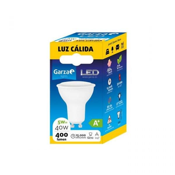Garza Lâmpada led GU10, 5W, 110º, 400 Lúmenes, Luz Cálida