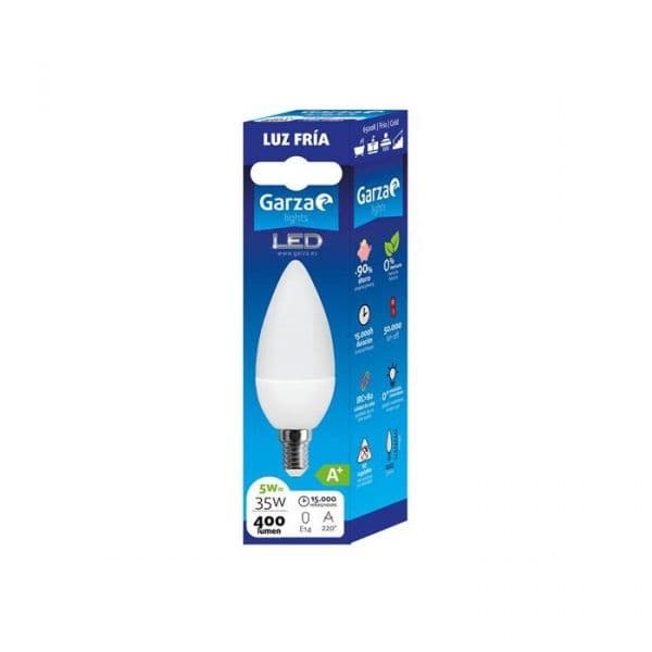 Garza Lighting Lâmpada led Vela 6W, E14, 220º, 470 Lúmenes, 6500 K, Luz Fría