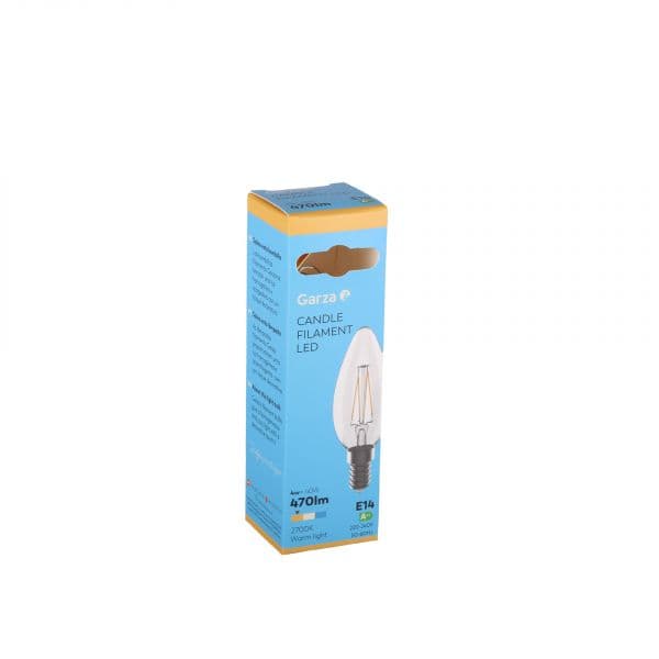 Garza Lighting Lâmpada led Filamento Clear Vela 4 W, E14, 470 Lúmenes, Luz Cálida