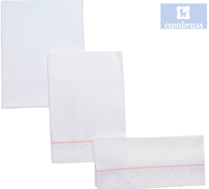 CAMBRASS - LENÇÓIS BERÇO 3 PCS 120x180 CM ASTRA ROSA