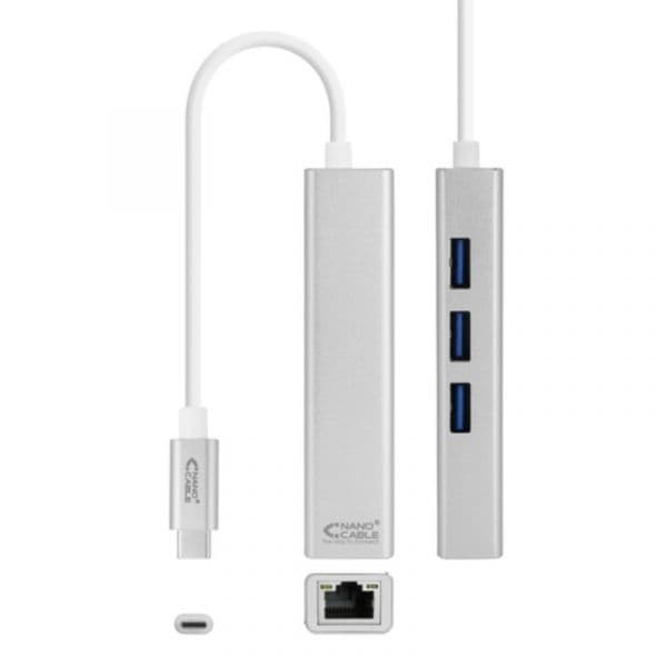 Nanocable Conversor USB-C para Ethernet Gigabit + 3xUSB 3.0 15cm - 10.03.0404
