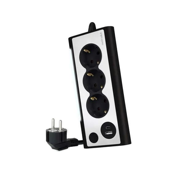 Régua Nanocable 3 Tomadas / 2x USB ( USB-C / USB-A ) Preto