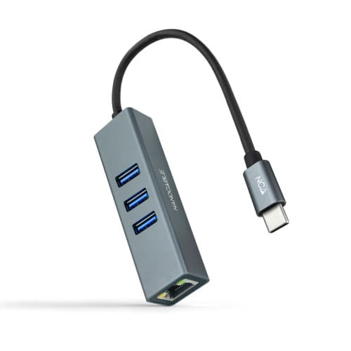 Hub USB Tipo-C Nanocable / 3xUSB / 1xRJ45 / Gris / 10.03.0408