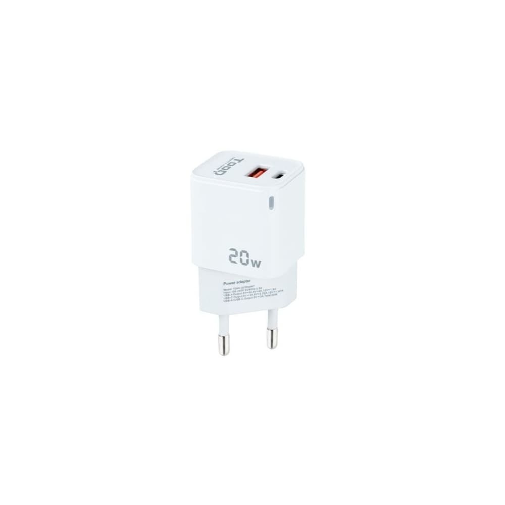 TooQ Carregador de Parede 1xUSB Tipo-C 1x USB 20W Branco