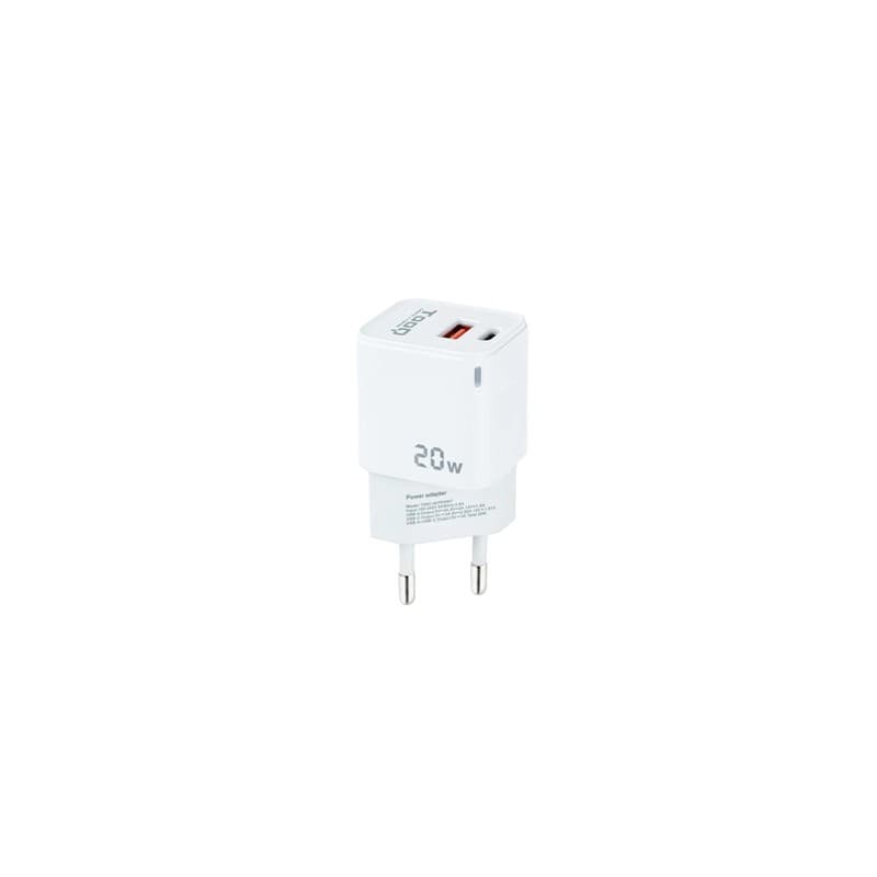 TooQ Carregador de Parede 1xUSB Tipo-C 1x USB 20W Branco