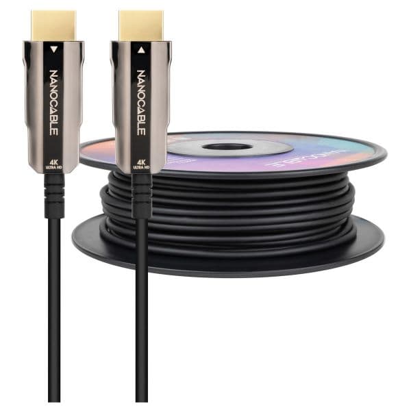 Nanocable Cabo HDMI V2.0 AOC 4K@60Hz 18Gbps Macho/Macho 100 Metros Fibra Óptica Black