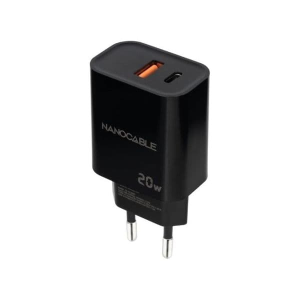 Nanocable Carregador USB-C/PD + USB-A/QC 20W Preto