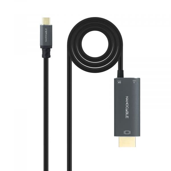 Nanocable 10.15.5182 Cabo Conversor USB-C para HDMI 8K/HDMI 2.1 e USB-C PD 100W 1.8m Black